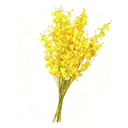 Kit 10 Orquídea Chuva De Ouro Artificial 5 Galhos 450 Flores Amarelo