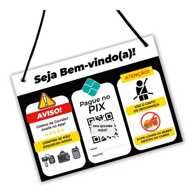 Placa Informativa Uber E 99 Taxi Qrcode Motorista Aplicativo