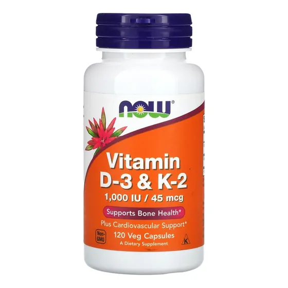Vitamina D3 1000UI Vitamina K2 45mcg Nowfoods 120 cápsulas vegetarianas USA/USA Sabor sin sabor