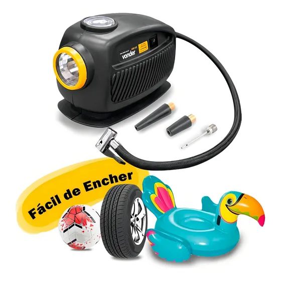Compressor De Ar Automotivo 12v 90w 150 Libras Cav12 Vonder Cor Preto