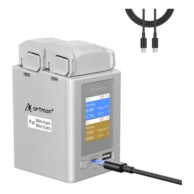Aartman Cargador De Lcd En Color + 2batería Para Dji Mini3/4
