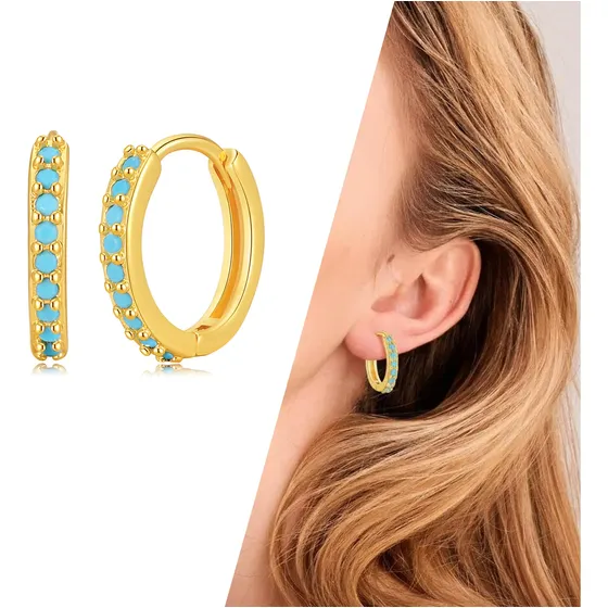 Aretes Vowstone Mujer Bañados En Oro 18k Clásico Turquesa — foto 2