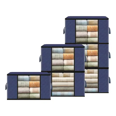 Kit 6 Sacos Organizador Edredom Roupas Multiuso Dobrável 48l Azul-marinho