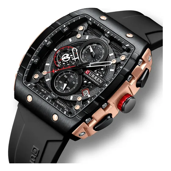 Reloj Cronógrafo Luminoso Curren Quartz Con Calendario Color De La Correa Negro