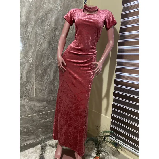 Vestido Largo Terciopelo Mujer Fiesta Manga Corta