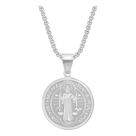 Colar Masculino Pingente Sao Bento Aço Inox