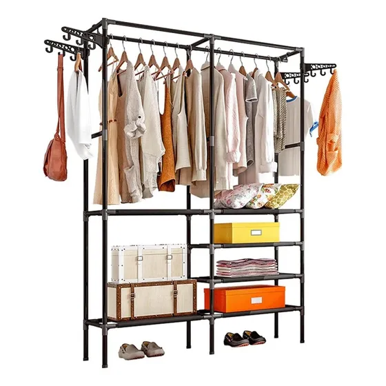 Organizador Ropa Perchero Rack Multifunción Armario Ropero Hco Color Negro Fácil Armado
