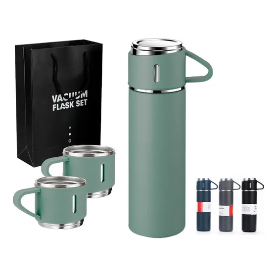 Termo De Acero Inoxidable Con 3 Tazas 500 Ml