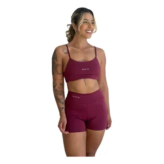 Conjunto Fitness Shorts Meia Coxa Cintura Alta Top Forrado Conjunto Fitness Shorts Meia Coxa Cintura Alta Top Forrado