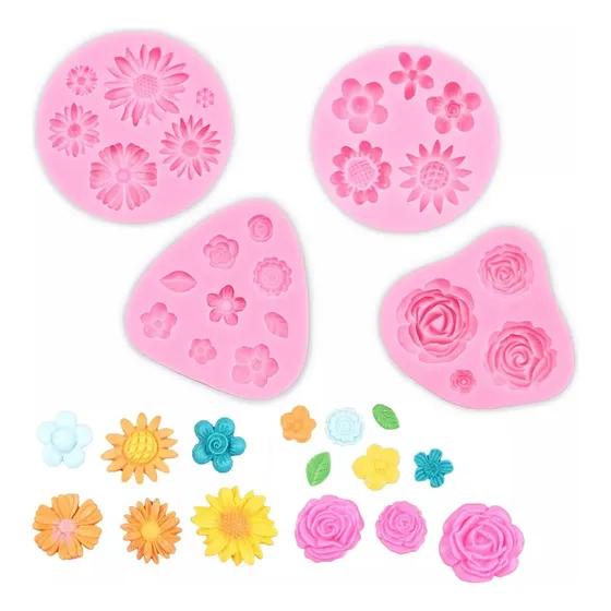 Molde De Silicona Para Fondant De Flores 4 Piezas