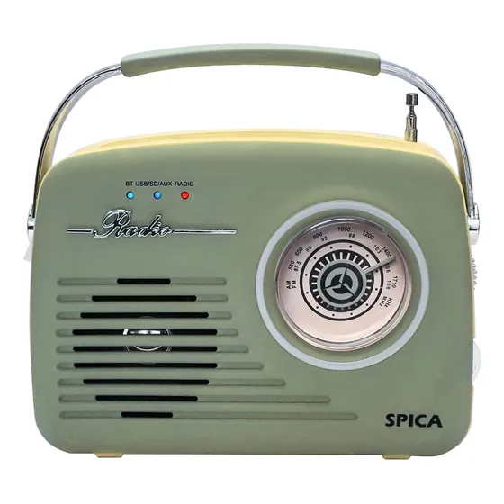 Radio Vintage Parlante Bluetooth Spica Sp-120 Portatil Am/fm Color Verde