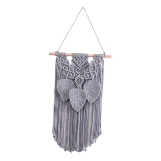 Folhas Borlas Macrame Tapeçaria De Parede Tapeçaria Cinza Folhas Borlas Macrame Tapeçaria De Parede Tapeçaria Cinza
