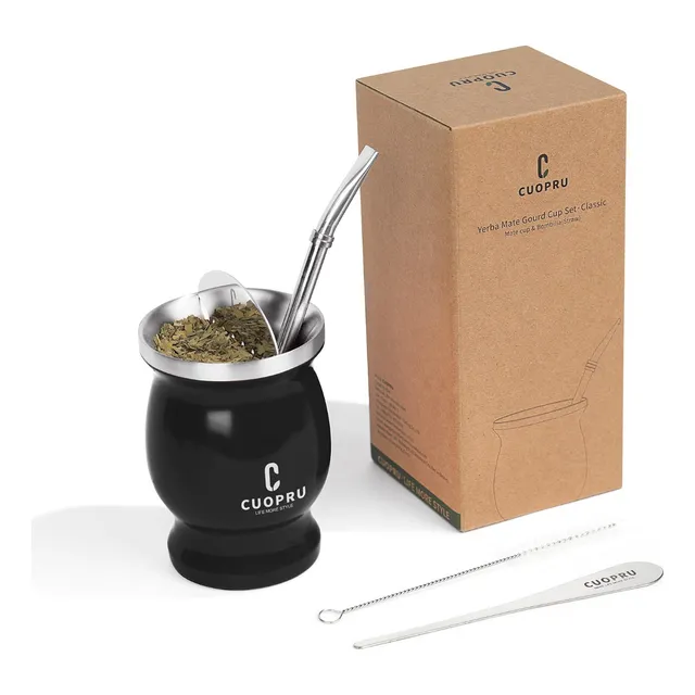 Taza De Yerba Mate, Estilo Argentino, Con Colador Y Pajita