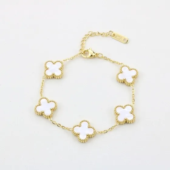 Pulsera Trebol Acero Inoxidable Oro18k + Cajita De Regalo! Dorado Y Blanco 16 Cm 20 Cm