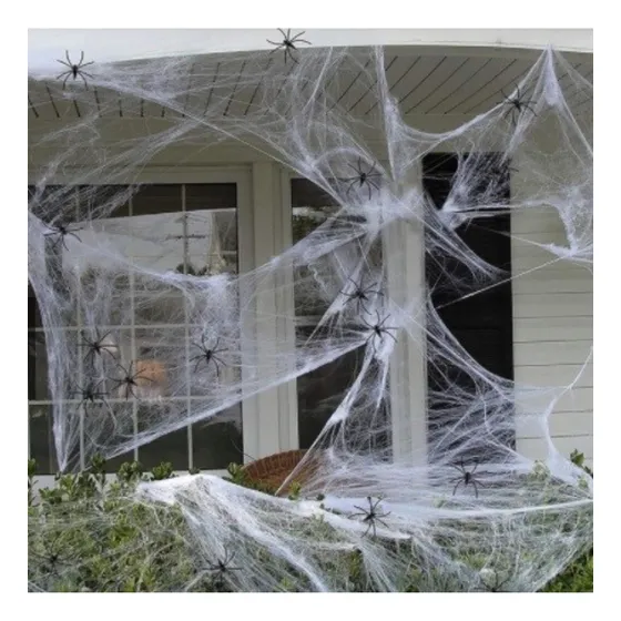 Kit 5 Teias Brancas C/ 10 Aranhas P/ Halloween
