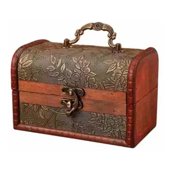 Mini Caja De Madera Baúl Organizador De Joyas Pequeño Cofre