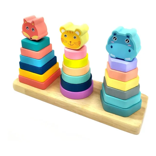 Brinquedo Educativo Pirâmides Encaixar Bichinhos 22 Peças