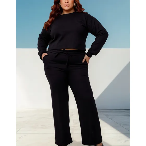 Conjunto De Moletom Basico Grosso Inverno Moda Plus Size