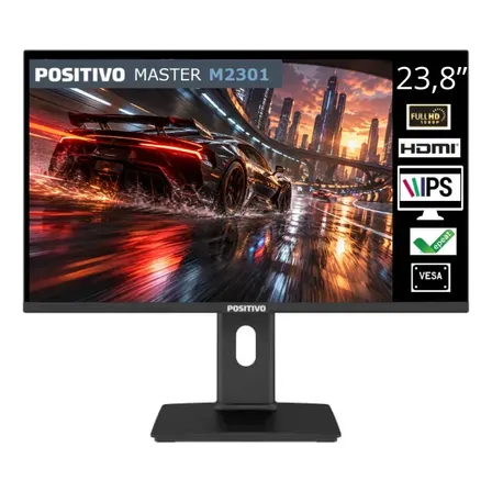 Monitor Positivo 23,8 Polegadas 2301 Full HD IPS Widescreen, Antirreflexo, Flicker-Free, Ajuste de Altura, Inclinação e Pivot - M2301 -Preto