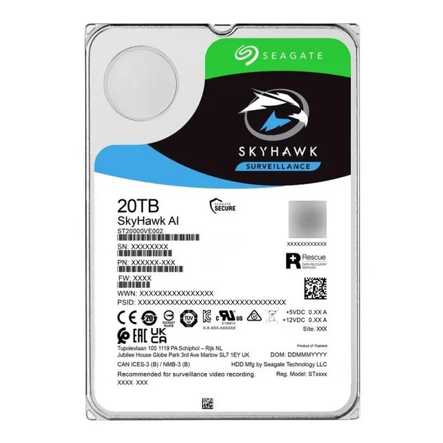 Vigilancia aérea HD Seagate Skyhawk de 20 TB, ST20000ve002, color plateado