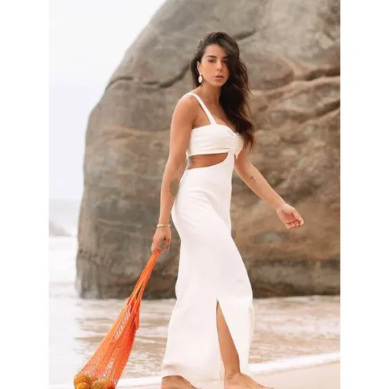 Vestido Longo Com Recorte No Busto Sofisticado