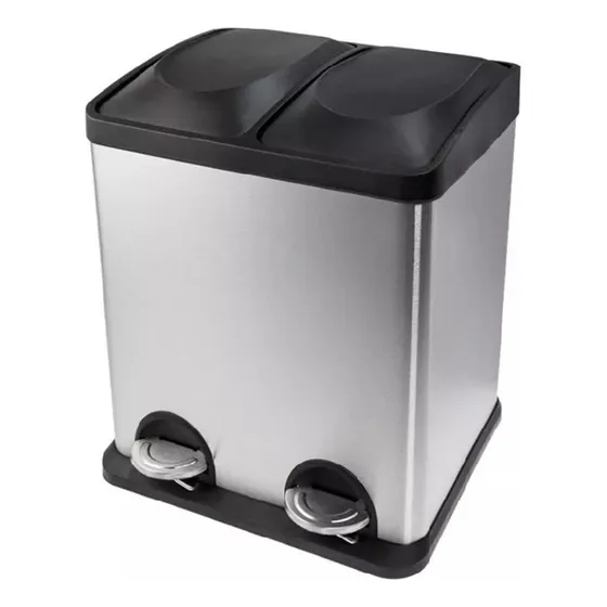 Lixeira Dupla 30l Pedal Inox Lixo Cozinha Reciclado Organico