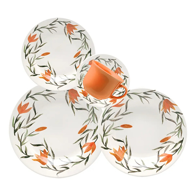 Aparelho De Jantar E Chá Donna Lírios 20 Peças Biona Estampado