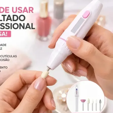 Lixa Elétrica Removedora de Cutículas Quicko Portátil com 5 Ponteiras Manicure Profissional Removedora De Cutículas Portátil Polidor Acabamento Profissional Escova De Limpeza De Unhas