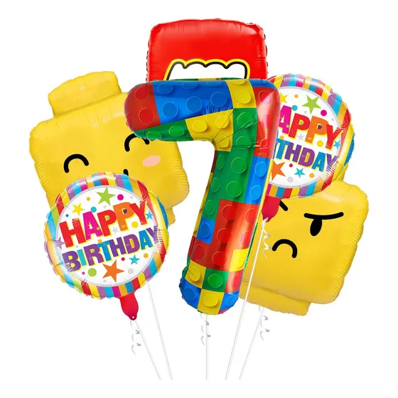 Globos De Bloques De Construcción Para El Séptimo Cumpleaños