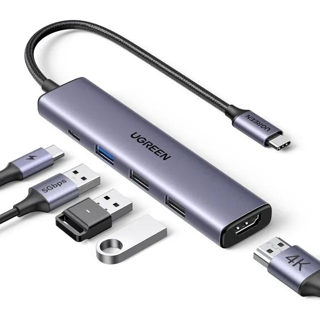 Adaptador Ugreen Hub Usb Ethernet 5 En 1 Alta Velocidad