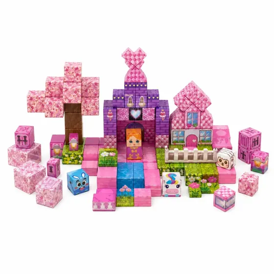 Kit 100 Blocos Magnéticos Menina Peças Para Montar Construção Imã Brinquedo Educativo Empilhamento Cubo Infantil Adidi Dê