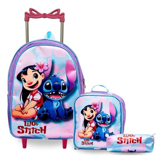 Mochila Rodinha Infantil Escolar Feminina Menina Com Cor Lilo Stitch Desenho