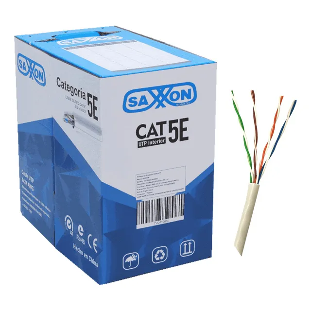 Cable Utp Saxxon Cca  Cat 5e Color Blanco Interior 305m
