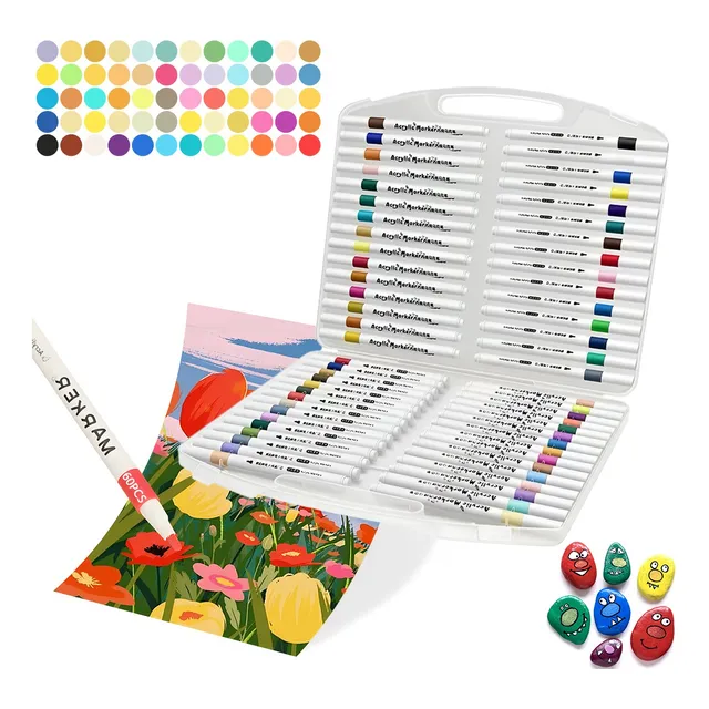 60 Colores Marcadores Acrílica Pincel Plumones Punta Pincel