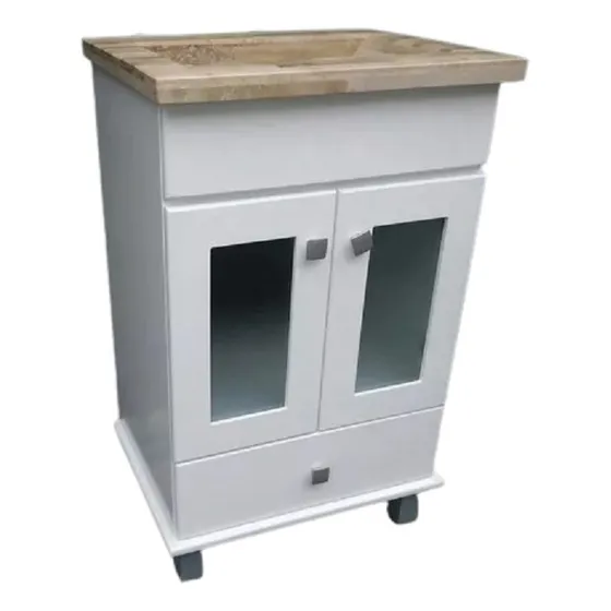 Vanitory Blanco 50 Con Mesada De Marmol Travertino