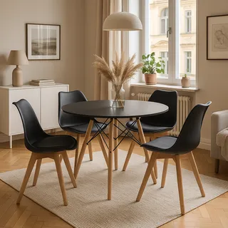Mesa De Jantar Tampo Madeira 4 Cadeiras Moderna Estofada Mesa De Jantar Tampo Madeira 4 Cadeiras Moderna Estofada
