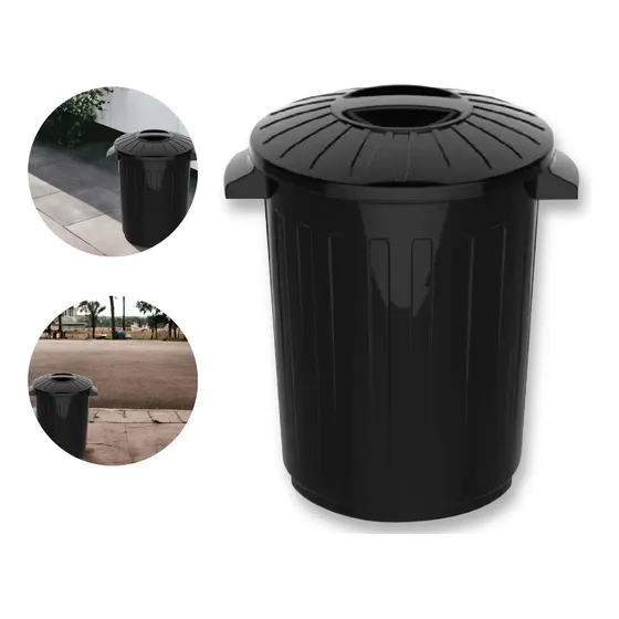 Lixeira 30 Litros Grande Tampa C/ Alças Preto De Rua Externa