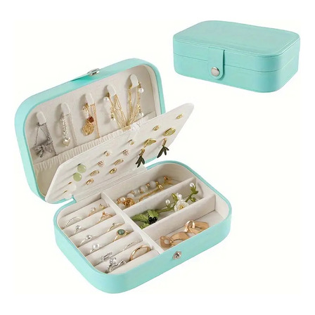 Joyero Organizador Estuche Para Joyería Aretes Anillos Color Celeste Joyero Organizador Estuche Para Joyería Aretes Anillos Color Celeste