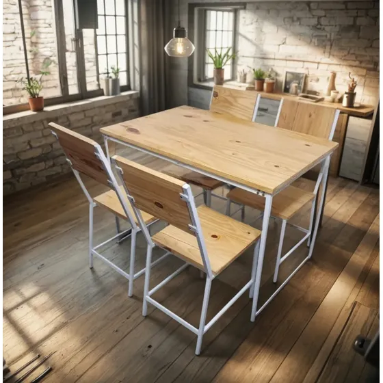 Juego De Comedor Sgis Industrial 120 X 70cm Con 4 Sillas