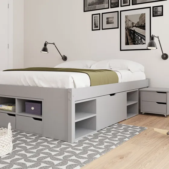 Cama Casal Multifuncional Madeira Maciça 6 Gavetas Wt