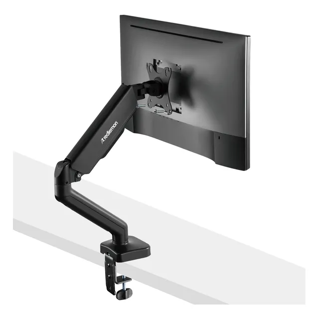 Soporte Hidráulico para Monitor de Hasta 27” Pulgadas (7 Kg), Ajuste Vertical, Horizontal y Diagonal de Movimientos Libres, Base para Escritorio de 1 a 8.5 cms, Incluye Kit de Instalación