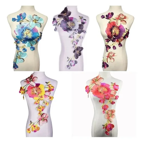 Aplique Bordado De Renda Guipir Com Flores Grandes P/ Roupas