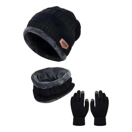 Kit Touca Gorro Cachecol + Luva Inverno Lã Pelinho Frio