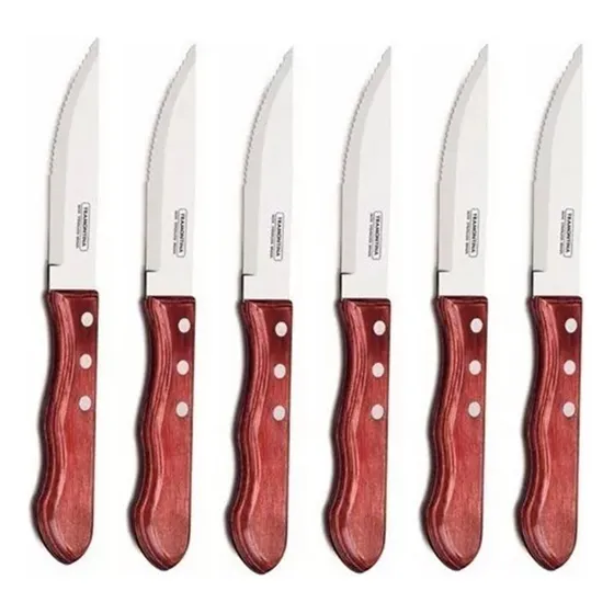 Cuchillo Tramontina Polywood Jumbo Asado Churrasco Acero X6 Color Marrón