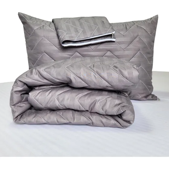Protector Acolchado Cama Semidoble + 2 Fundas De Almohada Color Gris