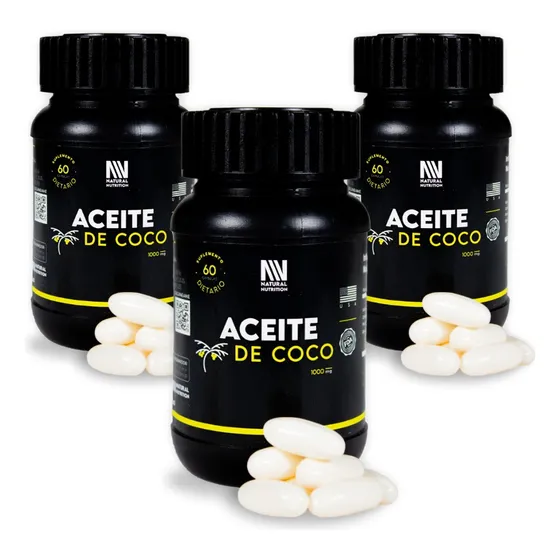 Aceite De Coco Natural Nutrition 60 Cápsulas 252 Ml Combo X3
