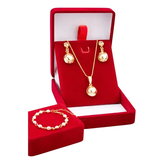 Colar Pingente Pérola Brilhante Banhado Ouro 18k + Brincos — foto 2