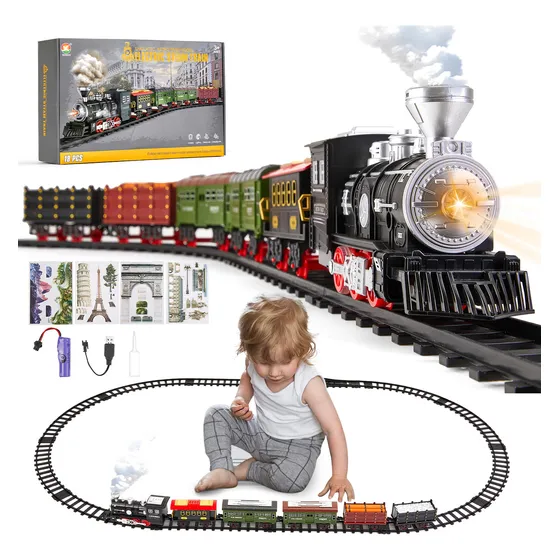 Lictin tren de vapor 2 boquillas de vapor mejoradas juguetes con luz y sonido juegos de trenes para niños pequeños con locomotora vagones y vías tren de juguete para niños de 3 a 7 años