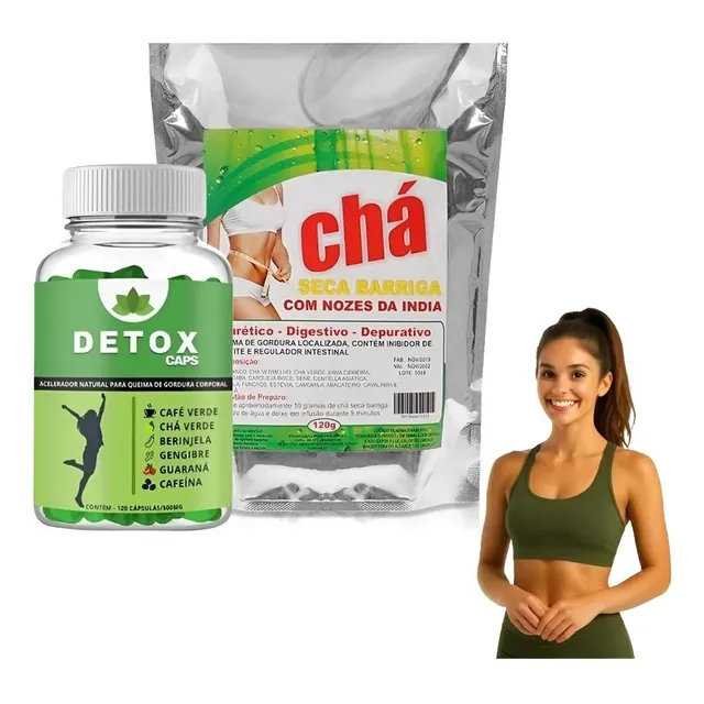 Suplemento Detox Caps Seca Barriga 120 Caps + Chá Com Nozes