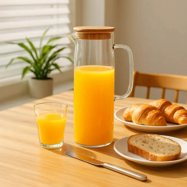 Jarra De Vidro Borossilicato Com Tampa De Bambu 1,5l Suco Transparente Lhp E-commerce